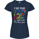 I See Your True Colours Autism Autistic Womens Petite Cut T-Shirt Navy Blue