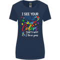 I See Your True Colours Autism Autistic Womens Wider Cut T-Shirt Navy Blue