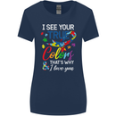 I See Your True Colours Autism Autistic Womens Wider Cut T-Shirt Navy Blue