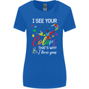 I See Your True Colours Autism Autistic Womens Wider Cut T-Shirt Royal Blue