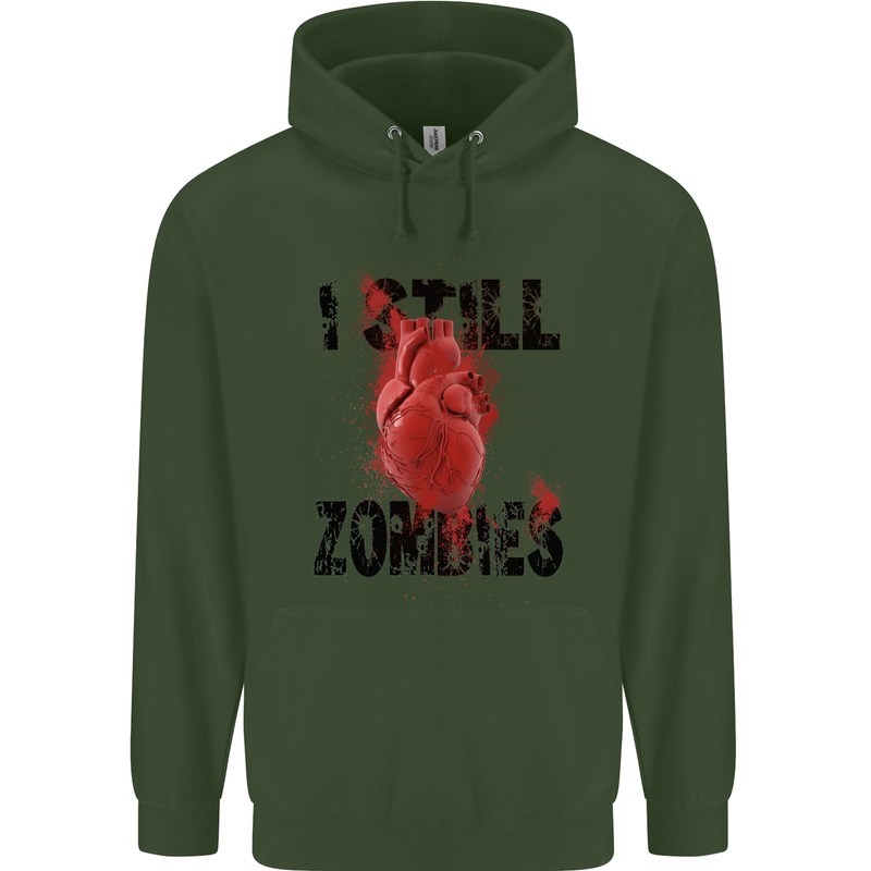 I Still Heart Zombies Apocalypse Childrens Kids Hoodie Forest Green