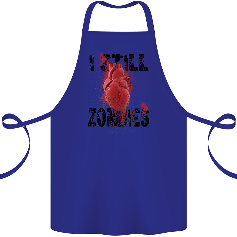 I Still Heart Zombies Apocalypse Cotton Apron 100% Organic Royal Blue