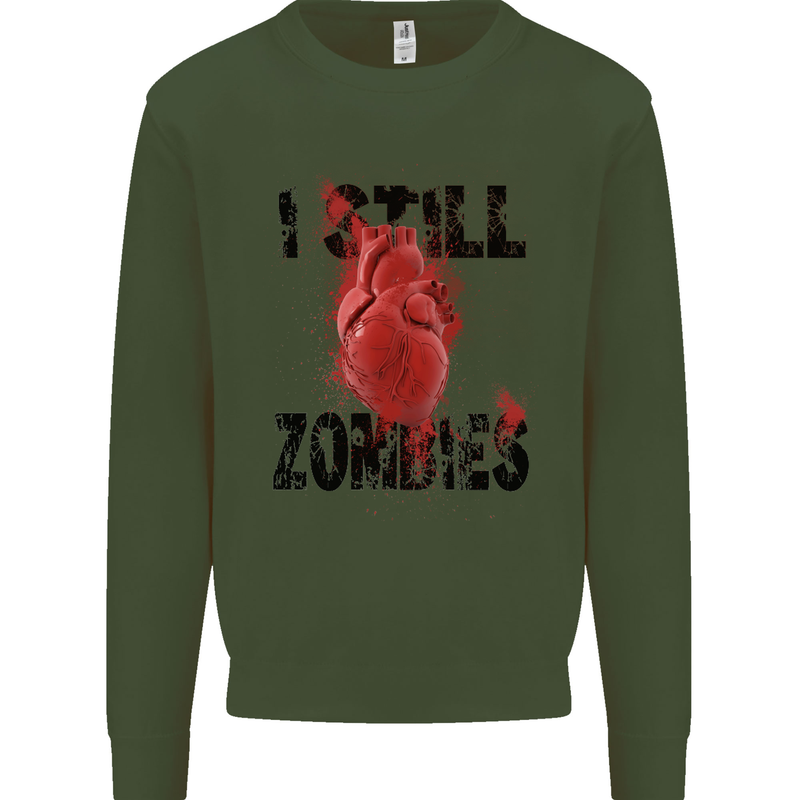 I Still Heart Zombies Apocalypse Kids Sweatshirt Jumper Forest Green