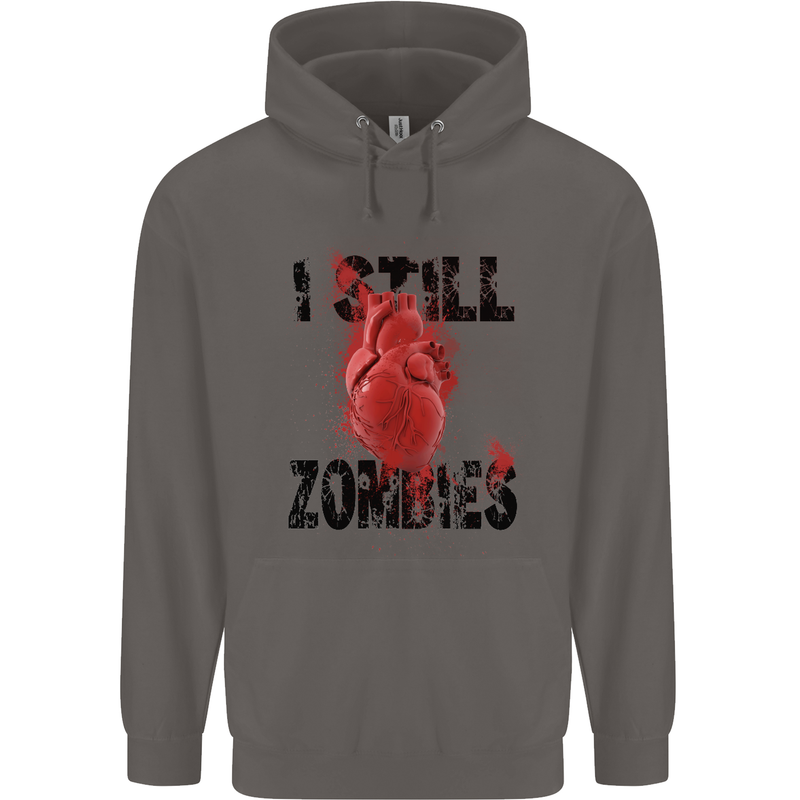 I Still Heart Zombies Apocalypse Mens 80% Cotton Hoodie Charcoal