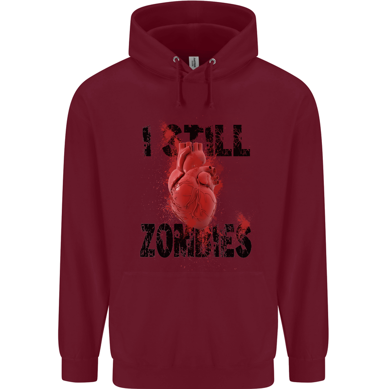 I Still Heart Zombies Apocalypse Mens 80% Cotton Hoodie Maroon