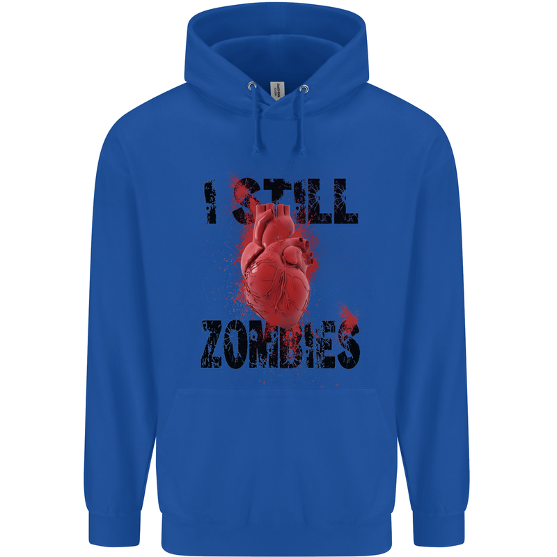 I Still Heart Zombies Apocalypse Mens 80% Cotton Hoodie Royal Blue