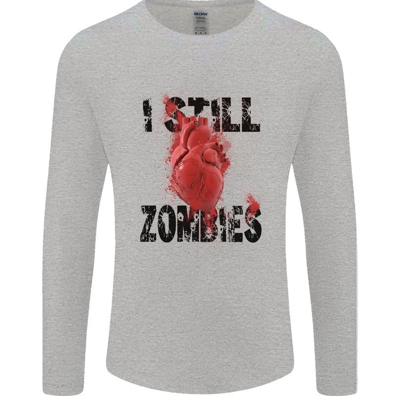 I Still Heart Zombies Apocalypse Mens Long Sleeve T-Shirt Sports Grey