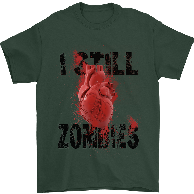 I Still Heart Zombies Apocalypse Mens T-Shirt Cotton Gildan Forest Green