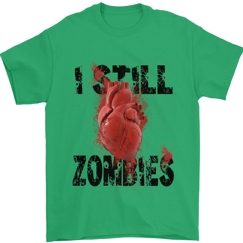 I Still Heart Zombies Apocalypse Mens T-Shirt Cotton Gildan Irish Green