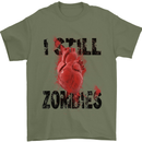I Still Heart Zombies Apocalypse Mens T-Shirt Cotton Gildan Military Green