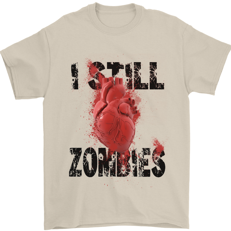 I Still Heart Zombies Apocalypse Mens T-Shirt Cotton Gildan Sand