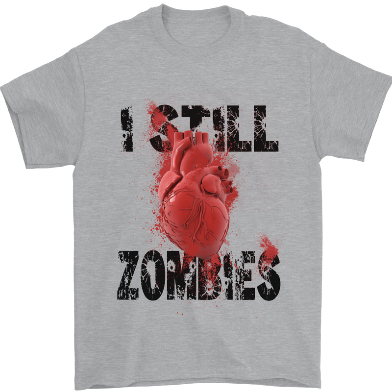 I Still Heart Zombies Apocalypse Mens T-Shirt Cotton Gildan Sports Grey