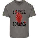 I Still Heart Zombies Apocalypse Mens V-Neck Cotton T-Shirt Charcoal