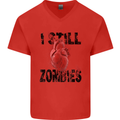 I Still Heart Zombies Apocalypse Mens V-Neck Cotton T-Shirt Red