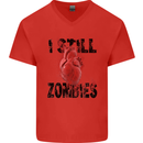 I Still Heart Zombies Apocalypse Mens V-Neck Cotton T-Shirt Red
