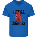 I Still Heart Zombies Apocalypse Mens V-Neck Cotton T-Shirt Royal Blue