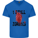 I Still Heart Zombies Apocalypse Mens V-Neck Cotton T-Shirt Royal Blue