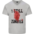 I Still Heart Zombies Apocalypse Mens V-Neck Cotton T-Shirt Sports Grey