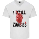 I Still Heart Zombies Apocalypse Mens V-Neck Cotton T-Shirt White