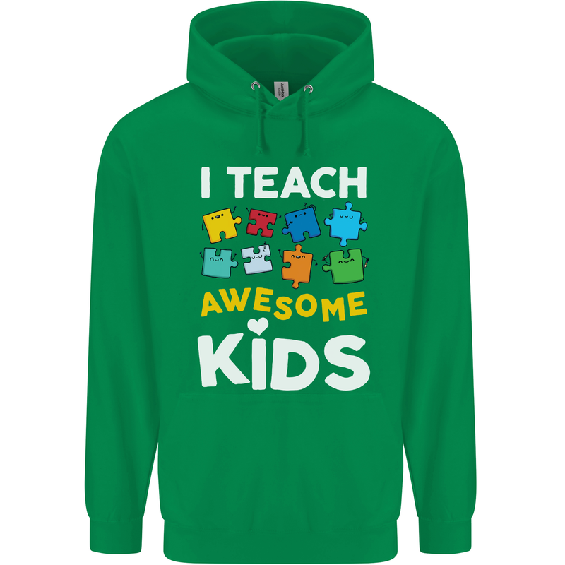 I Teach Awesome Kids Funny Teacher Teaching Mens 80% Cotton Hoodie Irish Green