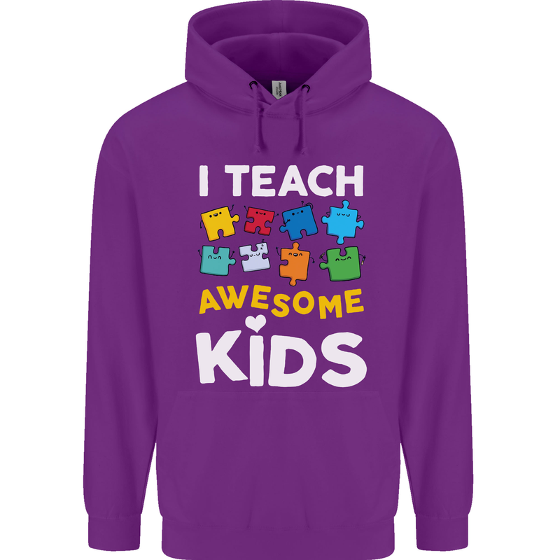 I Teach Awesome Kids Funny Teacher Teaching Mens 80% Cotton Hoodie Purple