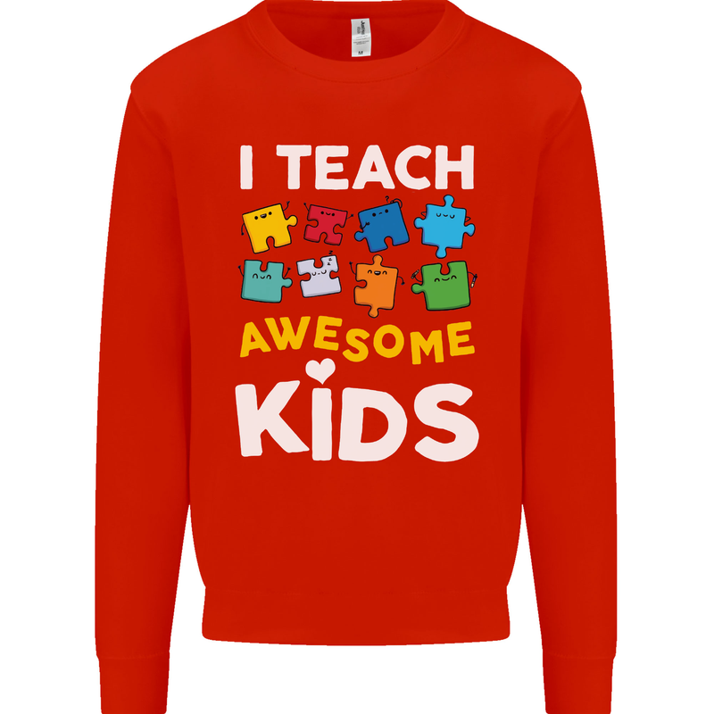 I Teach Awesome Kids Funny Teacher Teaching Mens Sweatshirt Jumper Bright Red