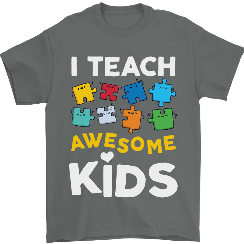 I Teach Awesome Kids Funny Teacher Teaching Mens T-Shirt Cotton Gildan Charcoal