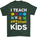 I Teach Awesome Kids Funny Teacher Teaching Mens T-Shirt Cotton Gildan Forest Green