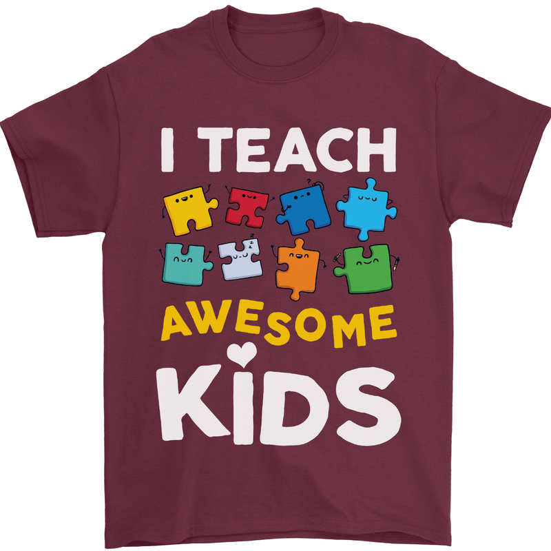 I Teach Awesome Kids Funny Teacher Teaching Mens T-Shirt Cotton Gildan Maroon