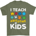 I Teach Awesome Kids Funny Teacher Teaching Mens T-Shirt Cotton Gildan Military Green
