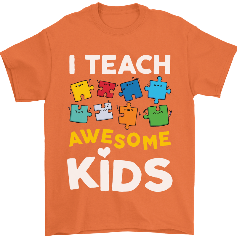 I Teach Awesome Kids Funny Teacher Teaching Mens T-Shirt Cotton Gildan Orange