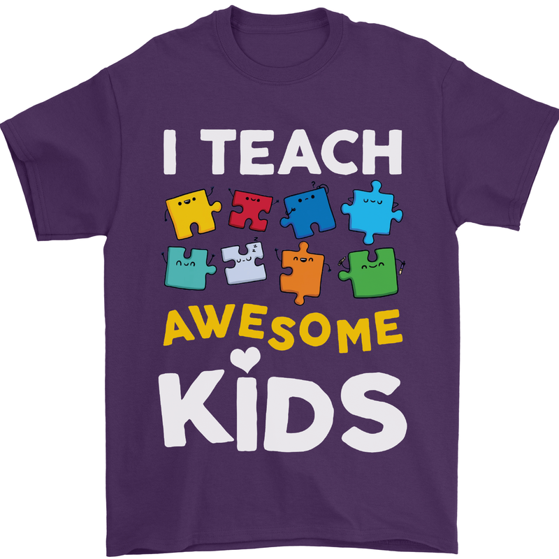 I Teach Awesome Kids Funny Teacher Teaching Mens T-Shirt Cotton Gildan Purple