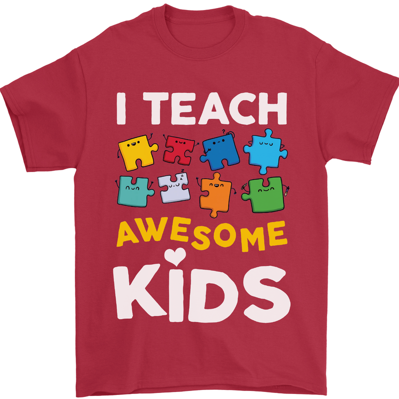 I Teach Awesome Kids Funny Teacher Teaching Mens T-Shirt Cotton Gildan Red