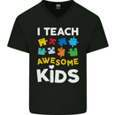 I Teach Awesome Kids Funny Teacher Teaching Mens V-Neck Cotton T-Shirt Black