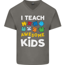 I Teach Awesome Kids Funny Teacher Teaching Mens V-Neck Cotton T-Shirt Charcoal