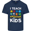I Teach Awesome Kids Funny Teacher Teaching Mens V-Neck Cotton T-Shirt Navy Blue