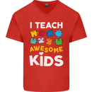 I Teach Awesome Kids Funny Teacher Teaching Mens V-Neck Cotton T-Shirt Red