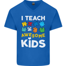 I Teach Awesome Kids Funny Teacher Teaching Mens V-Neck Cotton T-Shirt Royal Blue