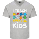 I Teach Awesome Kids Funny Teacher Teaching Mens V-Neck Cotton T-Shirt Sports Grey
