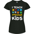 I Teach Awesome Kids Funny Teacher Teaching Womens Petite Cut T-Shirt Black