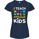 I Teach Awesome Kids Funny Teacher Teaching Womens Petite Cut T-Shirt Navy Blue