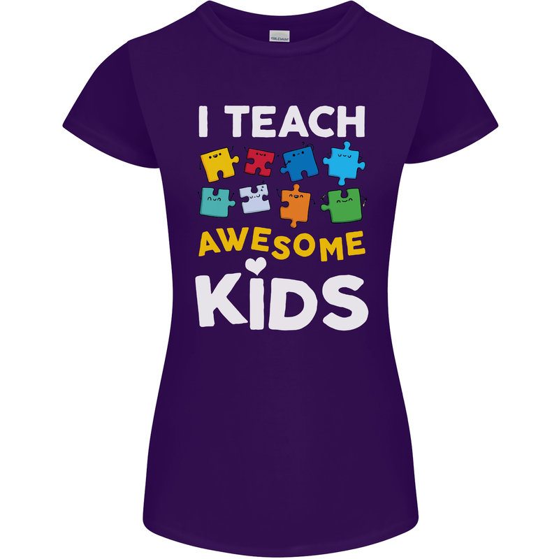 I Teach Awesome Kids Funny Teacher Teaching Womens Petite Cut T-Shirt Purple