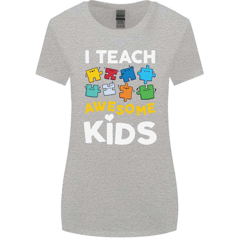 I Teach Awesome Kids Funny Teacher Teaching Womens Wider Cut T-Shirt Sports Grey