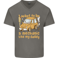 I Want to Be a Mechanic Like My Daddy Mens V-Neck Cotton T-Shirt Charcoal