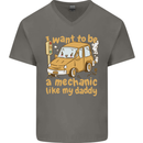 I Want to Be a Mechanic Like My Daddy Mens V-Neck Cotton T-Shirt Charcoal