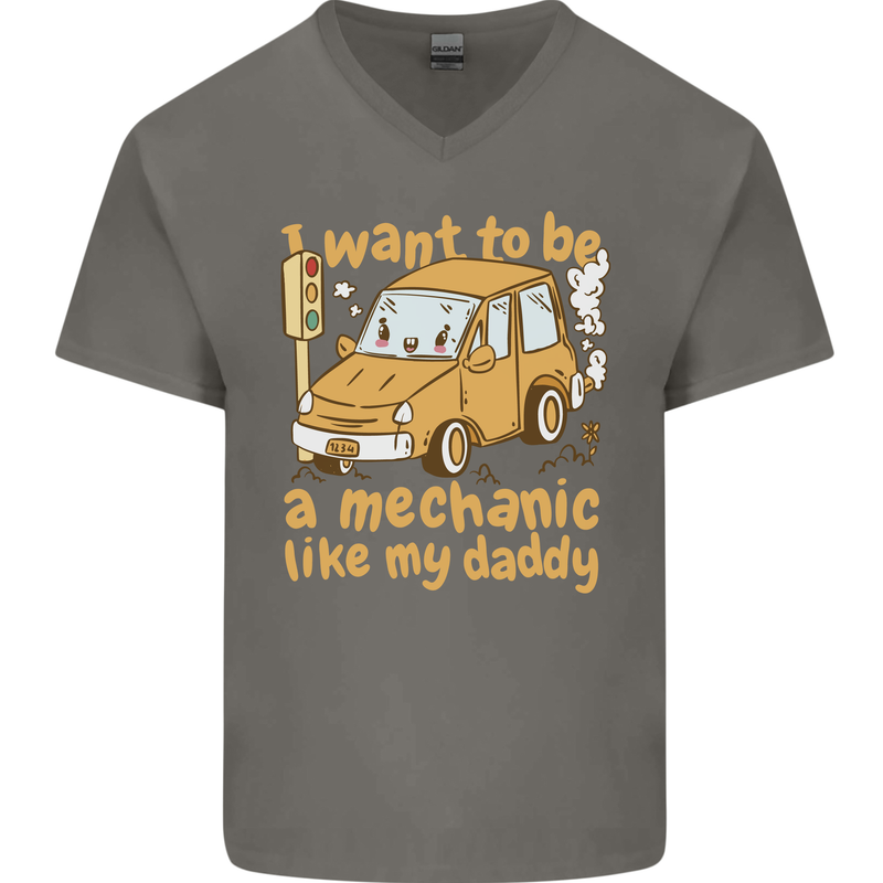 I Want to Be a Mechanic Like My Daddy Mens V-Neck Cotton T-Shirt Charcoal