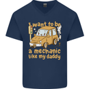 I Want to Be a Mechanic Like My Daddy Mens V-Neck Cotton T-Shirt Navy Blue