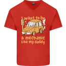 I Want to Be a Mechanic Like My Daddy Mens V-Neck Cotton T-Shirt Red