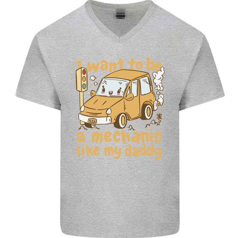 I Want to Be a Mechanic Like My Daddy Mens V-Neck Cotton T-Shirt Sports Grey
