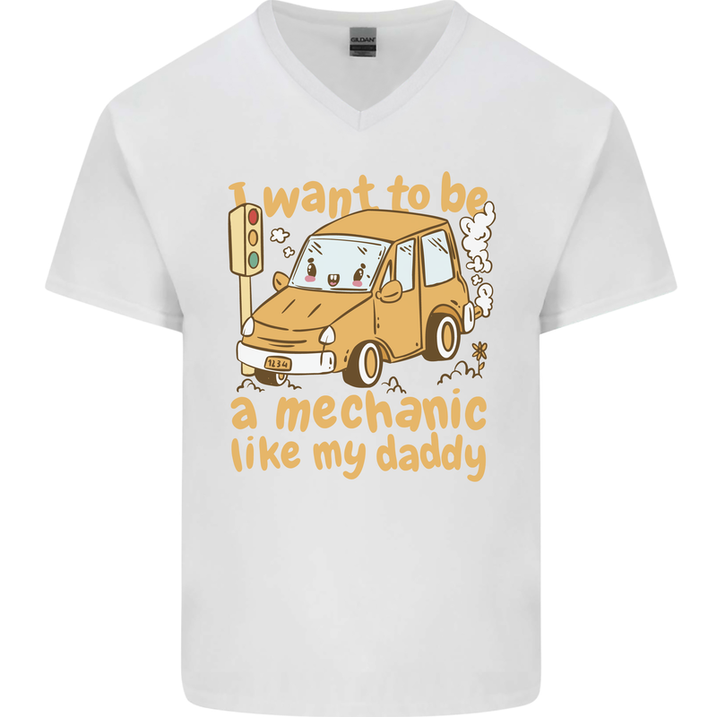 I Want to Be a Mechanic Like My Daddy Mens V-Neck Cotton T-Shirt White